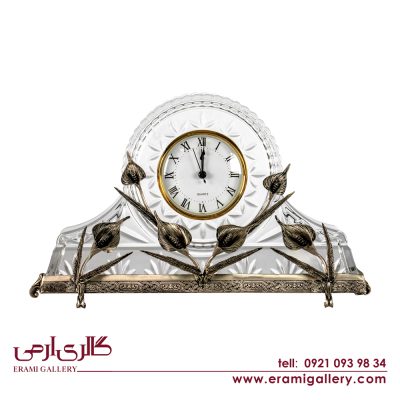 ساعت شومینه ای نقره و کریستال طرح گل شیپوری ES_4620